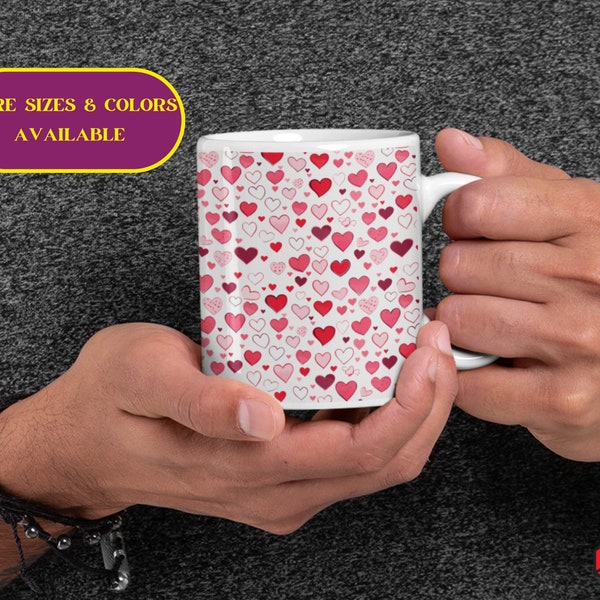 Taza diseño corazones ideal para regalar a tu pareja, novi@ y espos@, regalo para pareja, recipiente colorido con diseño de corazones