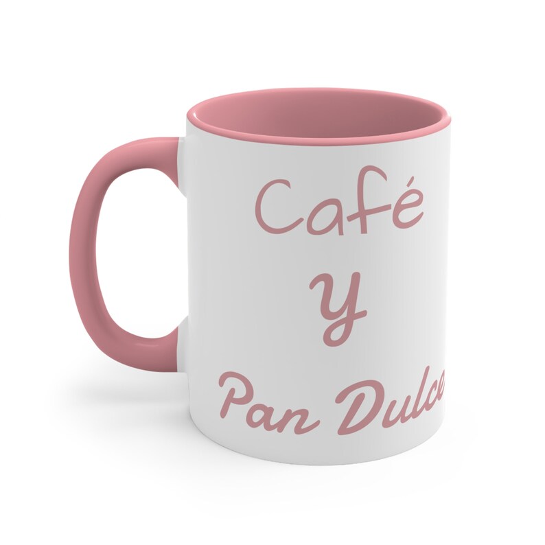 Taza con frase Café y Pan dulce disponible en distinos colores y tamaños, regalo para los amantes del Pan dulce, recipiente frase divertida Różowy