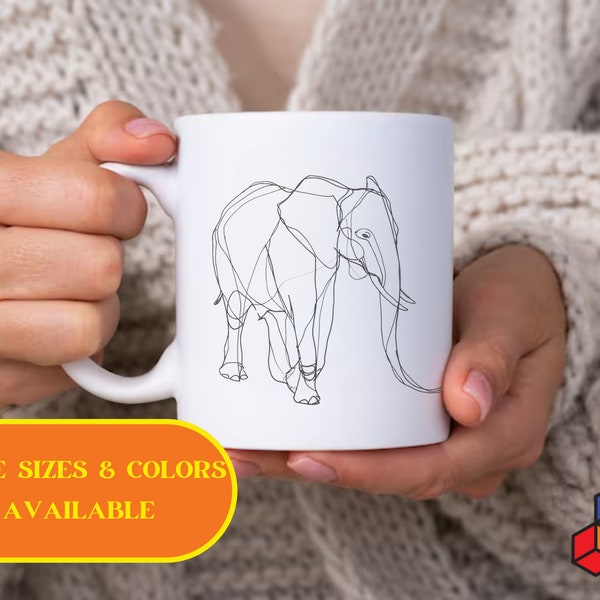 Taza con estilo minimalista dibujo de elefante a una sola línea, regalo para amantes de los elefantes, recipiente estilo único y elegante