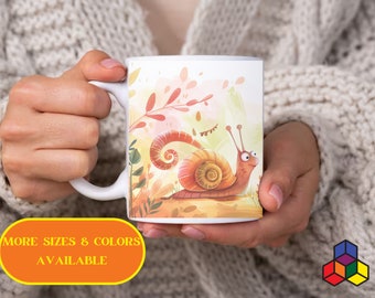 Beautiful snail design mug, gift for garden lovers with colorful design, cute recipient with snails in a colorful art, coffee and tea mug