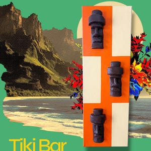 Easter Island Head Relief Sculpture in Orange, Tiki, Retro inspired wall art.