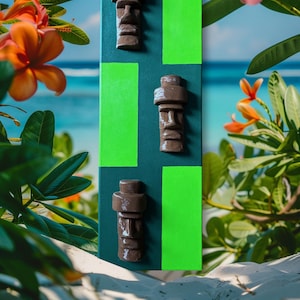 Easter Island Head Relief Sculpture in Green, Tiki, Retro inspired wall art.