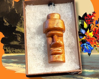 Halskette mit Osterinsel-Statue – Verstellbare Kordel, Anhänger in Kupferoptik mit Moai-Tiki-Motiv