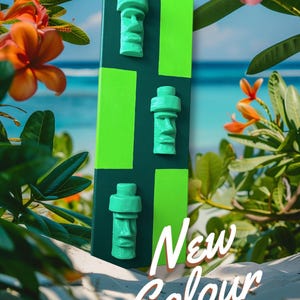 3D Printed Easter Island Head Sculpture: Green Tiki Bar Wall Art