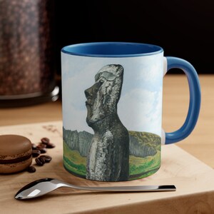 Osterinsel Kopf Tiki Style Fineart Einzigartige Akzent Kaffeetasse, 11 Unze gedruckt