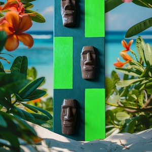 Easter Island Head Relief Sculpture in Green, Tiki, Retro inspired wall art.