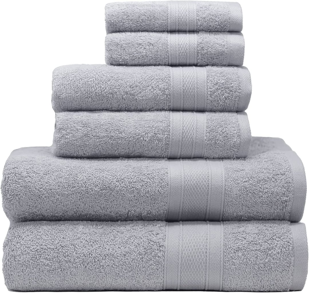 100% Cotton 6 Piece Bath Towel Set, 2 Bath, 2 Hand and 2 Wash Cloths ...