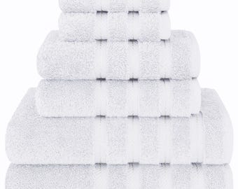 6 Piece Luxury Cotton Towel Set, Plush White Bath Towels