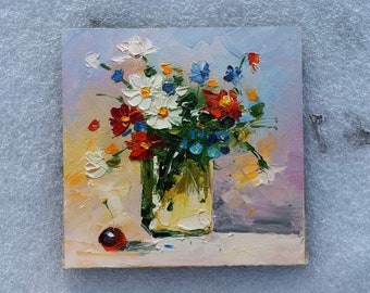 Peinture à l'huile originale bouquet de fleurs sauvages peinture fleurs peinture miniature