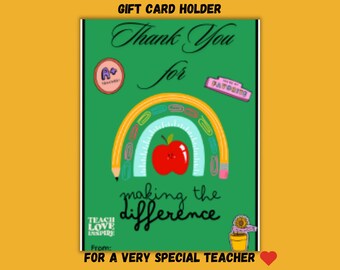 Lehrer Geschenkkartenhalter, Lehrer wie Sie machen einen Unterschied, Wertschätzung Geschenkkartenhalter, Danke Lehrer, Lehrer Wertschätzungswoche
