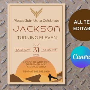 DUNE Birthday Invitation, Dune Movie Party Invite, Boy Bday, Digital Download, Canva Template
