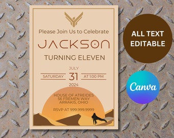 DUNE Birthday Invitation, Dune Movie Party Invite, Boy Bday, Digital Download, Canva Template