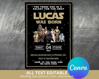 Star Wars Birthday Invitation, Editable Canva Template (Digital Download)