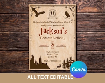 Invitación de cumpleaños minimalista de mago: plantilla editable de Canva (descarga digital)