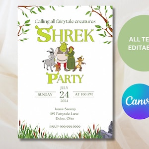 Editable Shrek Party Invitation, Minimalist Shrek Costume Party invite, Digital Download, Canva Template
