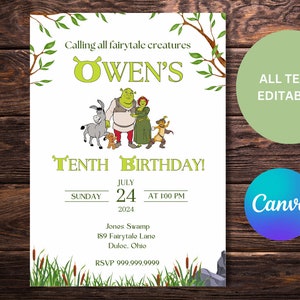 Editable Shrek Birthday Invitation, Shrek Party Invite, Digital Download, Canva Template