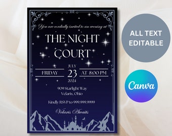 Invitación a la cena de Night Court, plantilla editable de Canva (descarga digital)