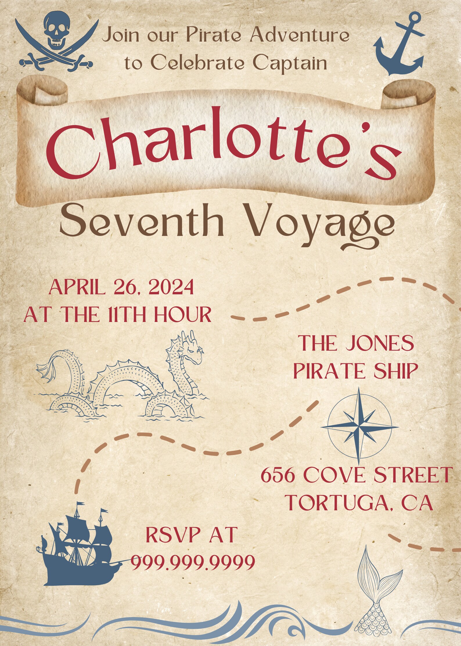 Map Party Invite Editable Pirate Birthday Invitation, Kids Treasure Map Bday Party ...