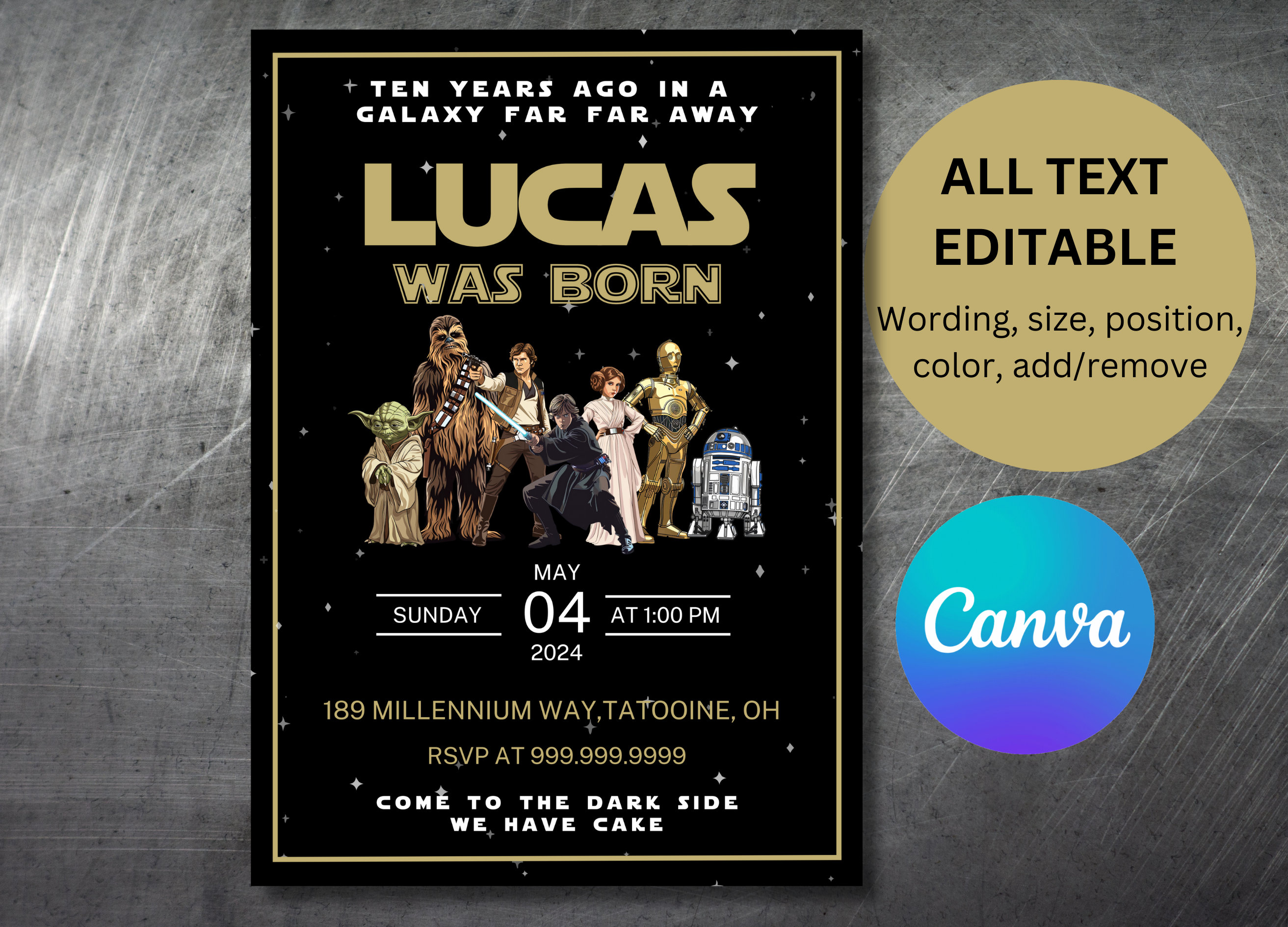 Editable Star Wars Birthday Invitation, Star Wars Bday Party Invite, Digital Download, Canva Template