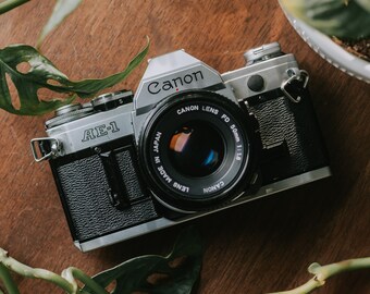 Canon AE-1 35mm SLR Vintage Film Camera with Canon 50mm f1.8 Lens, Great Beginner Film Camera