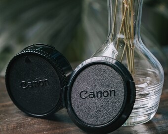 Vintage Canon Branded 52mm Black Plastic Lens Cap and Rear Cap