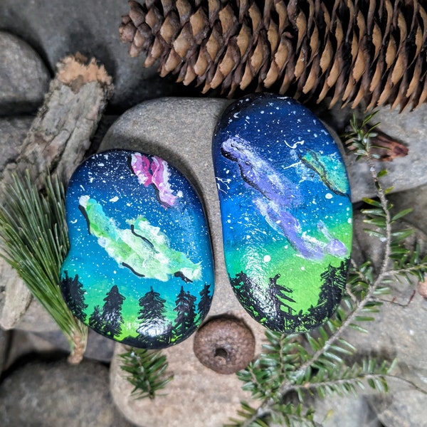 Northern Lights Painted Rocks, Stars Rock Art, Hand-Painted Stone, Aurora Borealis Colorful Night Sky, Northern Lights Gifts, Customizable