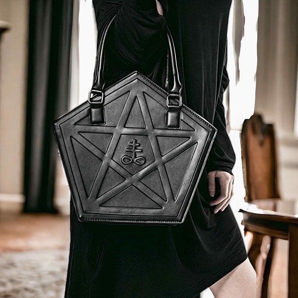 Pentagramme de sac à main vampire | Sac en cuir unique | Sorcellerie occulte | Mode Emo Punk Foncé | Accessoire alternatif de sorcière | Sac Démon Satan