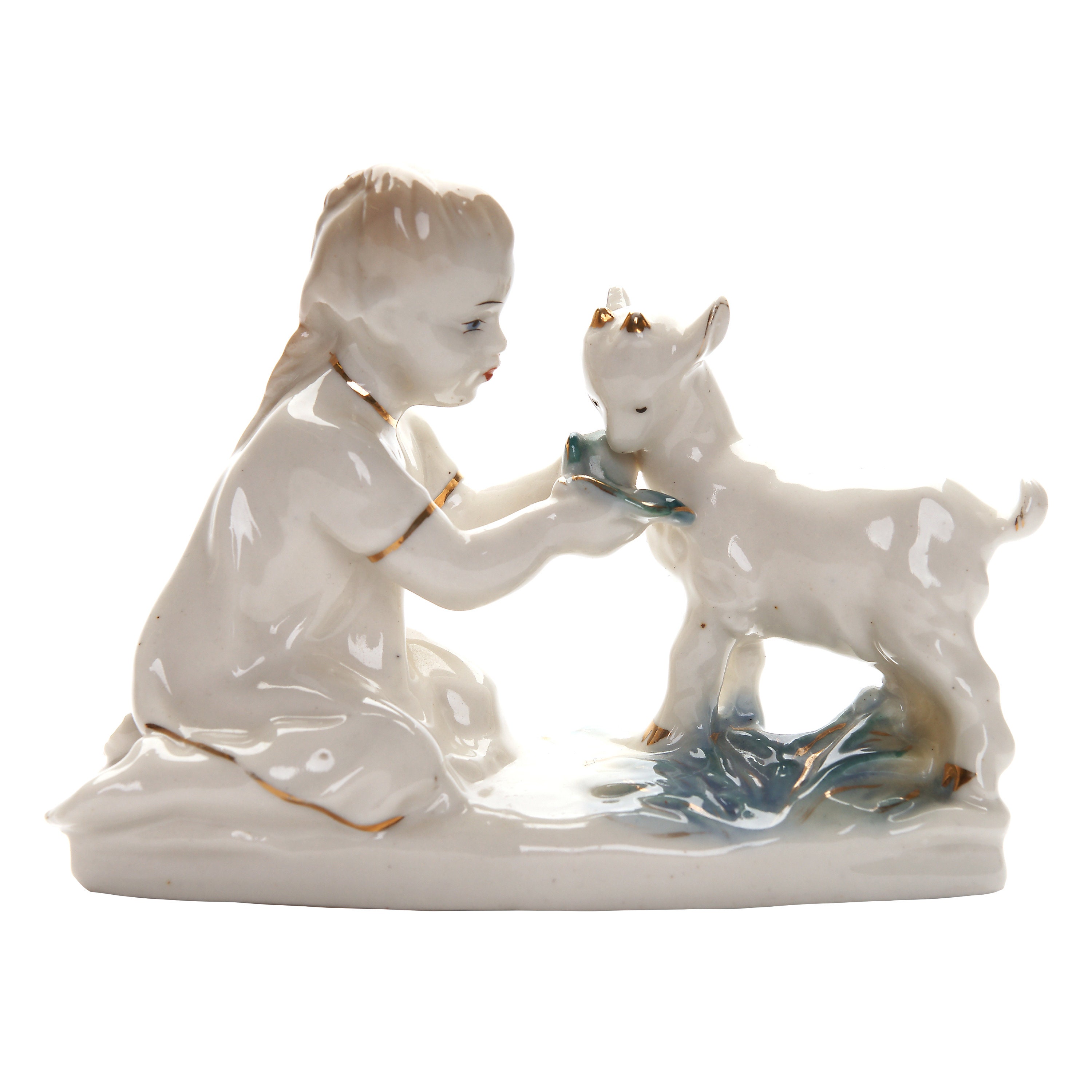 Porcelain figure "Girl with a kid", Turyginsky Porcelain Factory (Gzhel), Russia (USSR), 1950s - 1960s