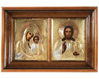 Mother of God Antique orthodox hand painted icon 19c. in wooden