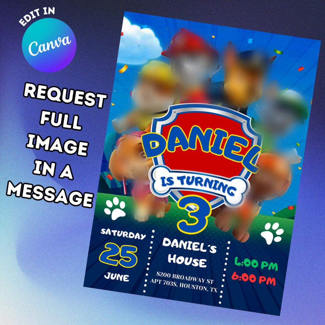 Kids Editable Birthday Invitation Template, Printable Birthday Party