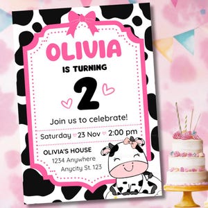 Pink Cowgirl Birthday Invitation: Editable Moo Moo Party (Digital)