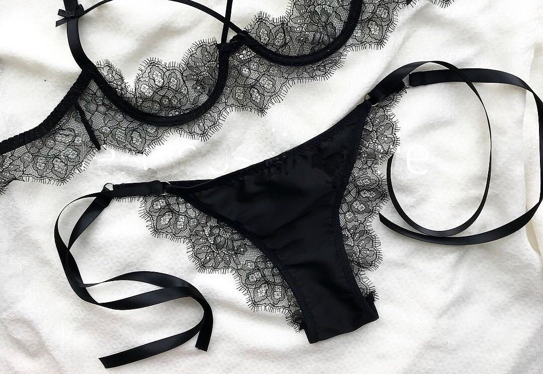 Black Lace Panties, Black Satin Panties, Lace Knickers, Sexy Panties