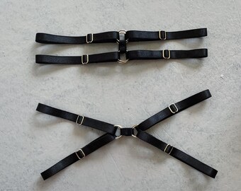 Juego de ligas de pierna de 2, lencería Strappy, bondage de jaula, liga sexy, liga de muslo, ligas de junta tórica, lencería pura, lencería hecha a mano