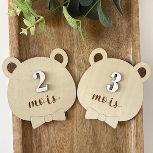 Cartes étapes en bois ours pour bébé / ourson en bois personnalisé