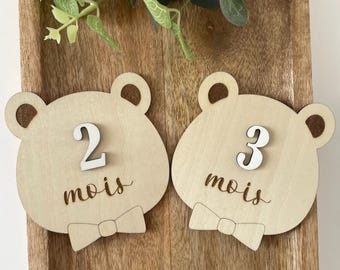 Cartes étapes en bois ours pour bébé / ourson en bois personnalisé