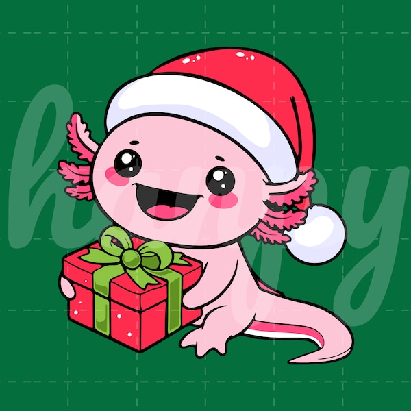 Christmas Axolotl SVG Kawaii Axolotl Cute Axolotl Vector Image PNG Axolotl Christmas SVG for Kids