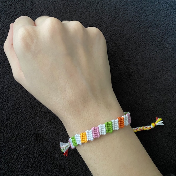 Multi-Coloured FlipFlop Knotted Friendship Bracelet: braided ties, macrame, jewelry, embroidery thread