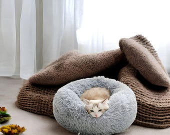 Warmes gemütliches Katzenhund-Plüsch-Haustier gefilztes Bett, waschbares Donut-förmiges Katzen-Nest, Haustier-Liebhaber-Geschenk