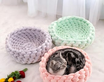 Cama/sofá de feltro para cães e gatos, feito à mão, quente, perfeito para presente de Natal, em malha grossa para animais de estimação