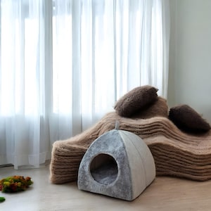 Comfy Luxury Warm Grey Cat Dog Tent With Soft Cushion , Pet Hideout, Pet Cave, Warm Soft Cat and Dog Nest, Funny Pet Lovers House