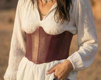 Renaissance Leder-Korsett-Gürtel, Burgund (plus Size erhältlich)