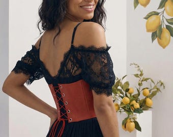 Vintage Unterbrust-Korsett - Rote Leder Renaissance Style, Plus Sizes