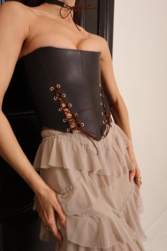 Overbust Leather Corset top: Western Style, Plus Size - Custom Fit