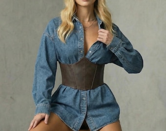 Cintura corsetto rinascimentale in pelle, marrone, taglia comoda (su misura)