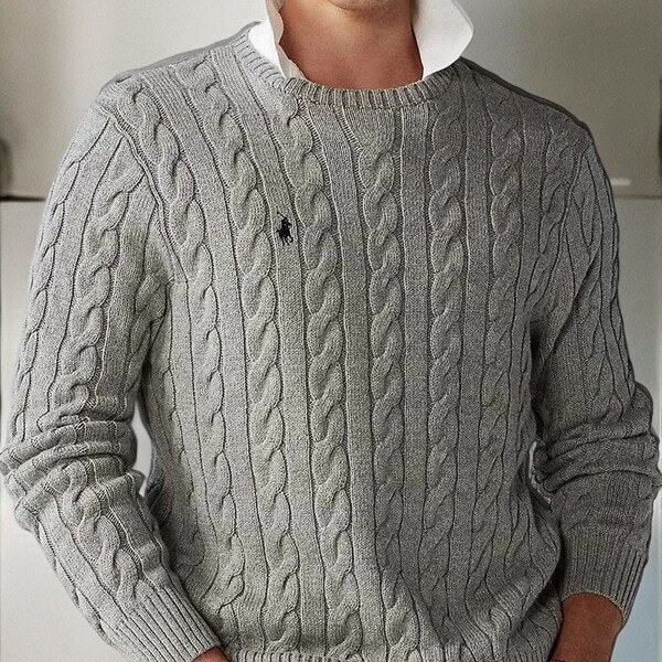 Zopfstrickpullover von Ralph Lauren, eleganter, warmer Rundhalspullover mit langen Ärmeln, Unisex, Herren und Damen, Rundhalsausschnitt, V-Ausschnitt, Geschenkideen für Sie und Ihn