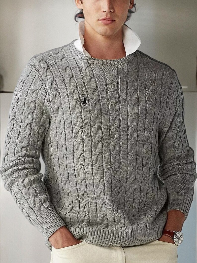 Pull en tricot torsadé Ralph Lauren, élégant et chaud, col rond, manches longues, pull unisexe, col rond, col en V, idées cadeaux pour homme et femme image 1