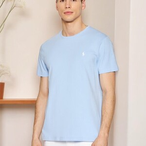 Ralph Lauren Herren Rundhals T-Shirt Benutzerdefinierte Slim Fit Style Kurzarm Sommer T-Shirt Tops Sommer T-Shirt Sommer Shirts für Männer Blue