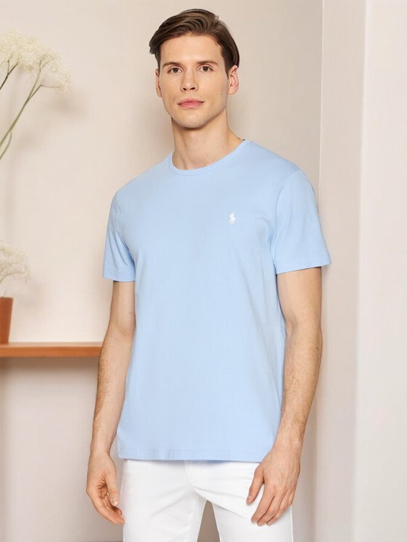 Ralph Lauren Herren-T-Shirt mit Rundhalsausschnitt, maßgeschneiderter Slim-Fit-Stil, kurzärmlig, Sommer-T-Shirt, Sommer-T-Shirt, Sommer-T-Shirt für Herren Blue
