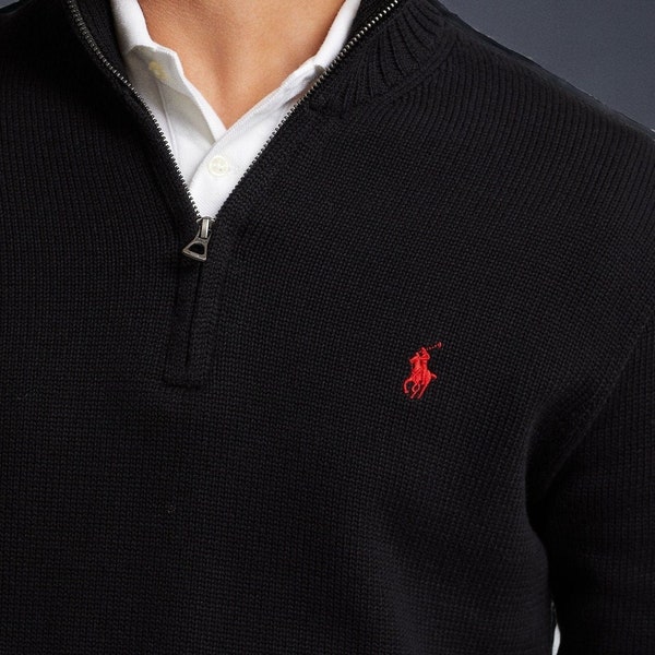 Ralph Lauren Long Sleeve Quarter Zip Pullover Neck Regular Fit Inspired Mens V Neck Grooms Gift Logo Jumper Mens Gift Ideas