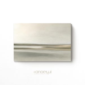 May include: Abstract painting with a horizontal band of light brown and gray across the middle of the canvas. The background is a soft, light gray.